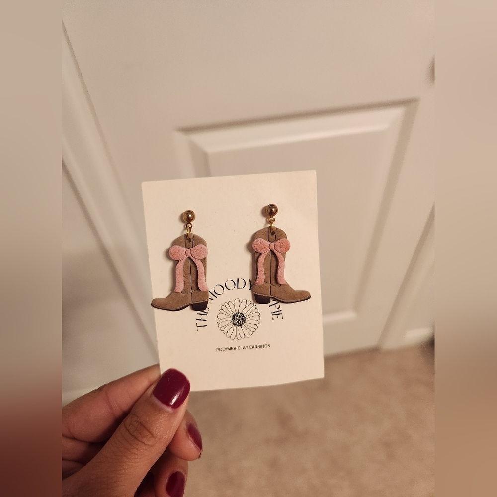 Pink and Brown Cowboy Boot Earrings